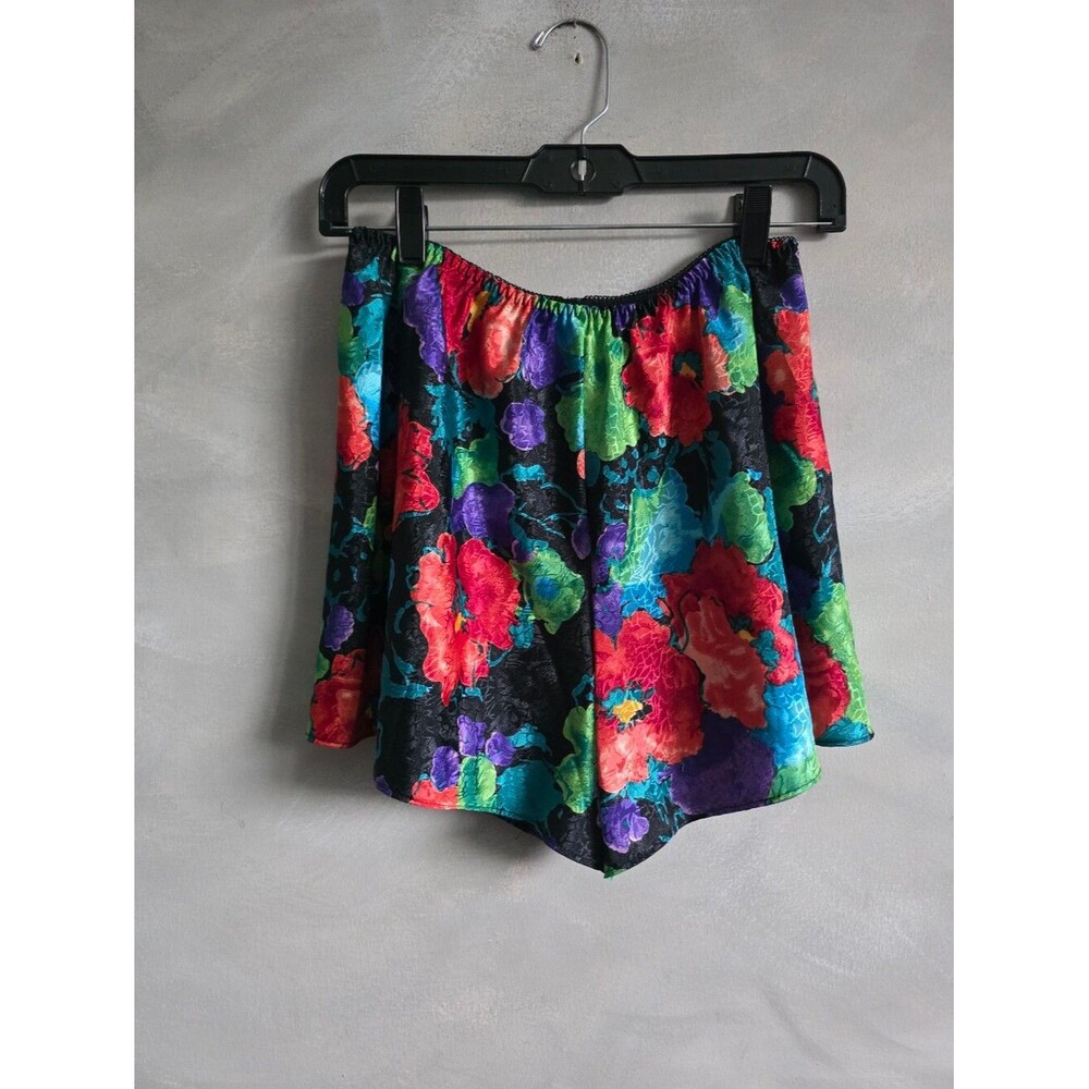 Vintage Satin Vibrant Color Floral Shorts Sz Large